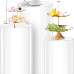 White Cylinder Stands for Party 3Pcs Round Pedestal Stand for Parties, Pillars for Wedding Birthday Party Art Decor 35.43''(L),29.52''(M),23.62''(S)

