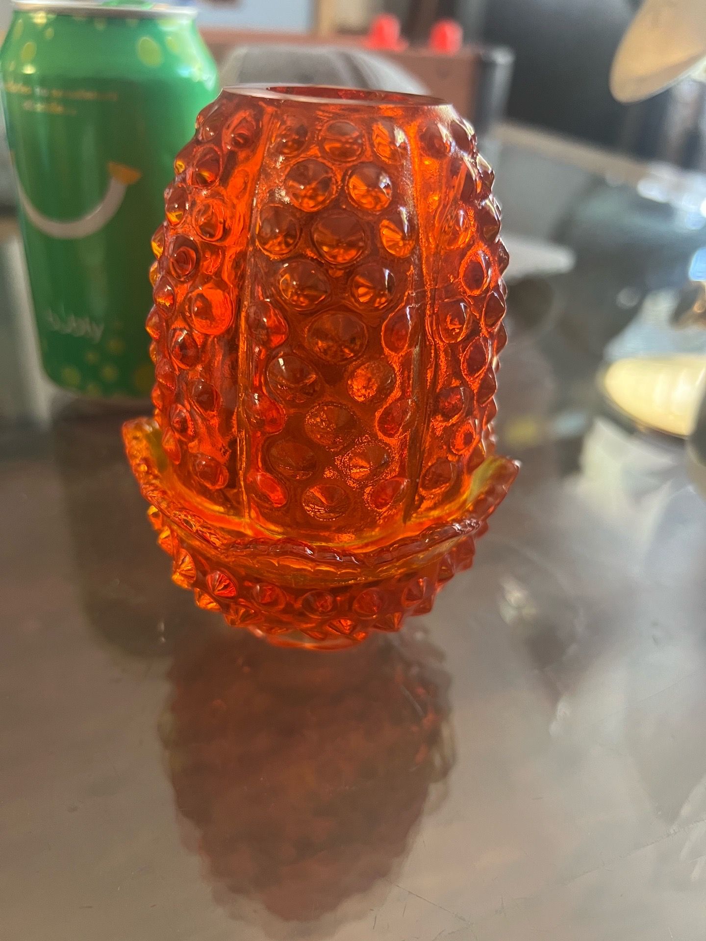 Fenton Candle holder (Tea) Cadmium glass Hobnail Amberina Orange Glass Fairy Lamp