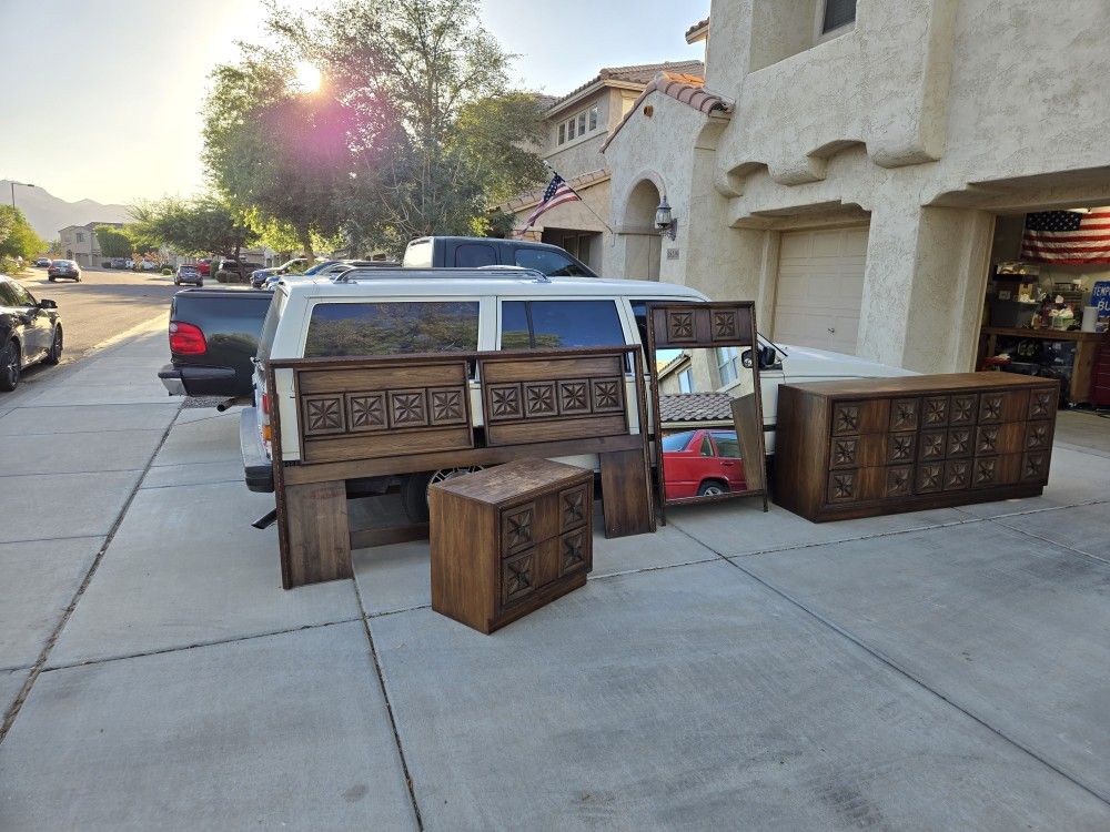 Vintage Mid Century Brutalist King Bedroom Set – Spanish Revival Flair, 1960s/70s