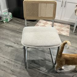 Set Of 4 Rattan And Boucle Dining Chairs