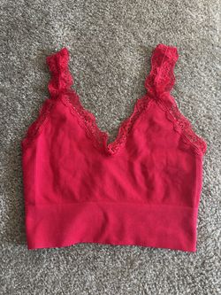 Bozzolo Red Lace Trim Ribbed Bralette Size S/M