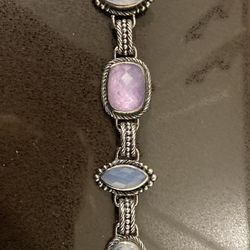 Vintage 925 Sterling Silver London Chain Link Bracelet With Quartz Gemstones, $170