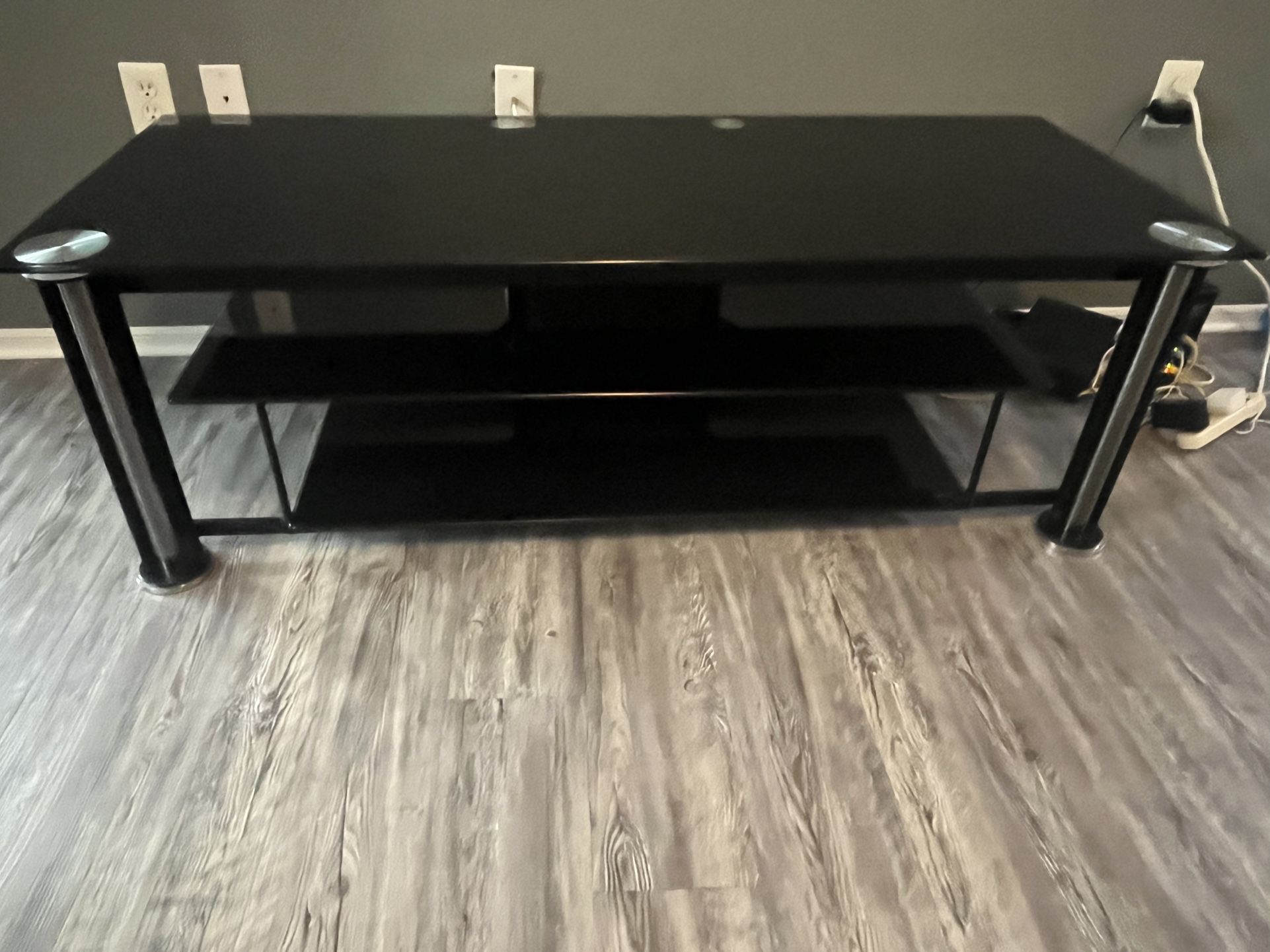 Large Glass TV Table with Shelves