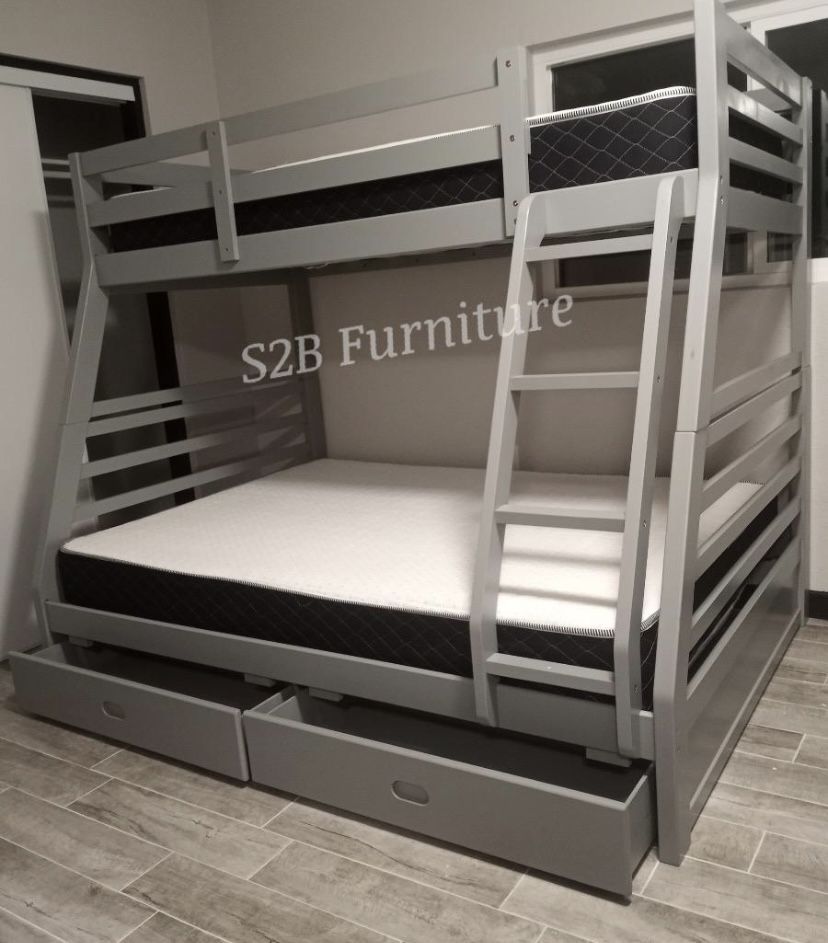 Twin Full Grey BUNKBED With Ortho Mattress Included 