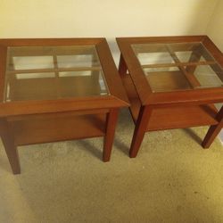 $30 Glass and Wood End Tables. 2 Tables