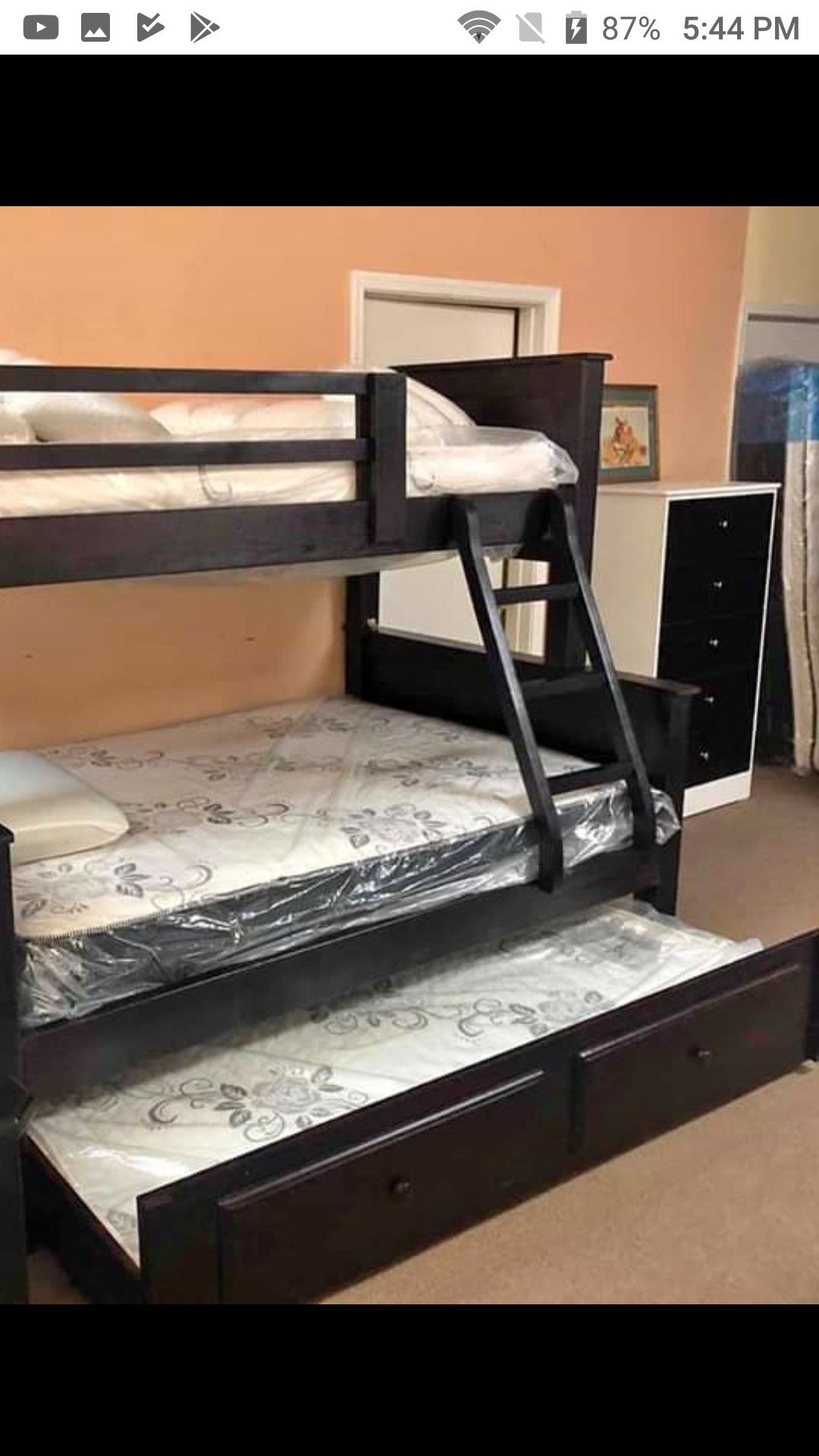 New Pinewood bunk bed twin full full complete with Deluxe Brand mattress