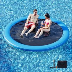 🔥Brand new in Box 🔥10FT Round Inflatable Float Ring for Adults, Heavy Duty Hammock Pool Lounger with Pump, for Lake, Ocean & Pool(Blue)  💰160$