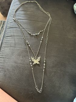 Triple Chain Butterfly Necklace 