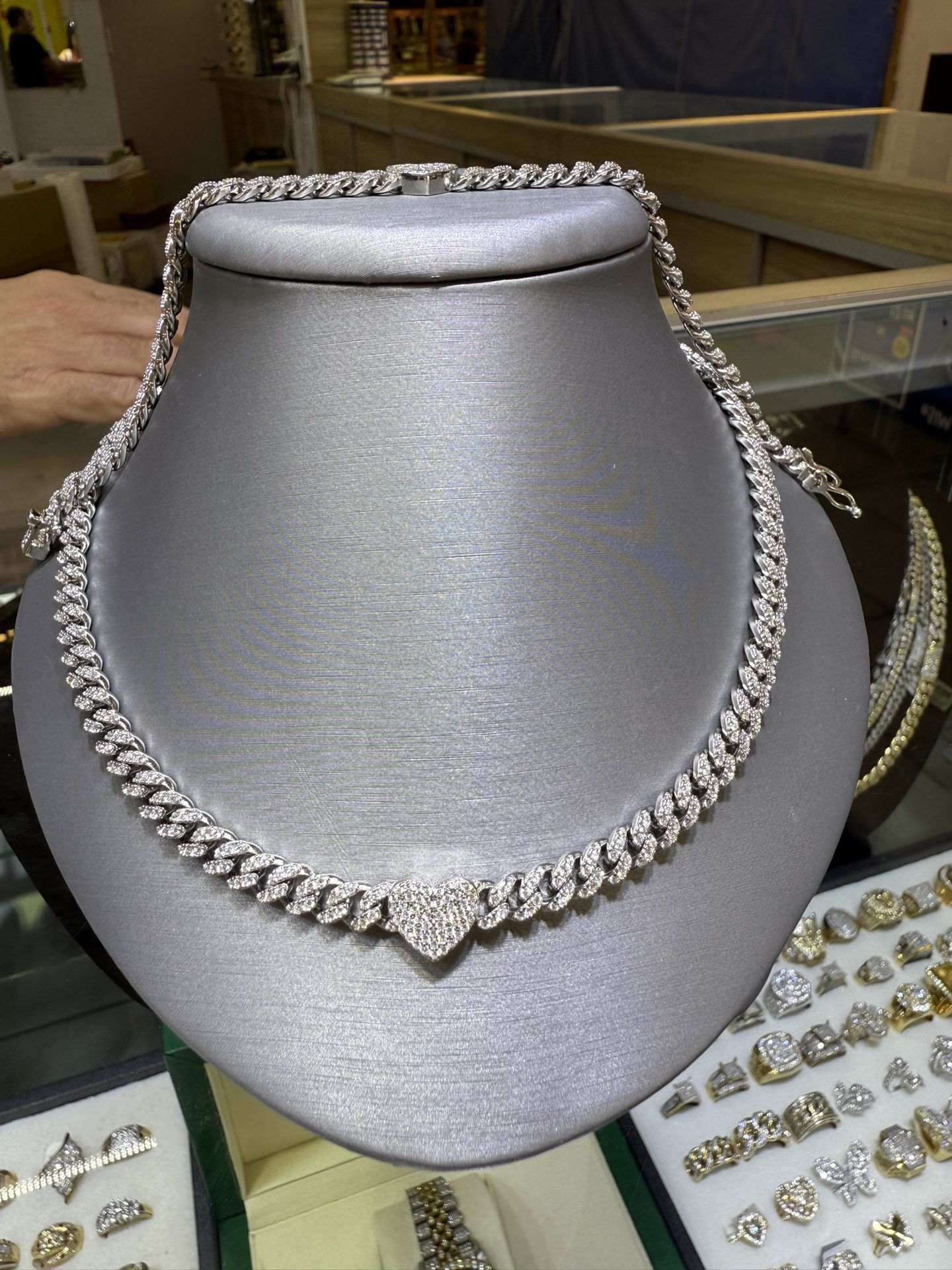 Silver Heart Choker Chain With Matching Bracelet
