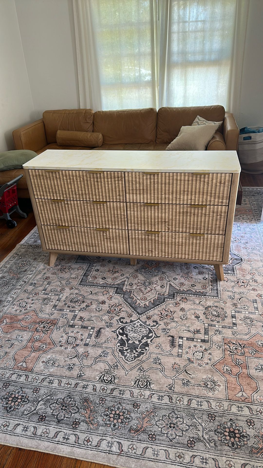 T4TREAM Fluted 6 Drawers Dresser, 54" Wide Modern Chest of Drawers with Faux Marble Top, Curved Profile Design, Dresser TV Stand, Wood Drawer Organize