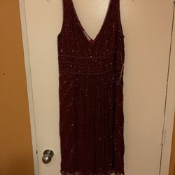 Maroon Double V-Neck Beaded Midi Dress (Size 12)