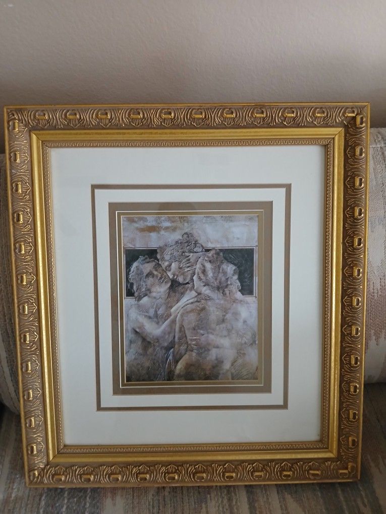 Beautiful ~20"X 22" Elegant framed art print with gold ornate frame.