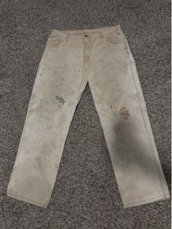 Dickies Men's Beige Carpenter Work Pants Utility Pockets Carpenter Style