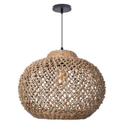 Arturesthome Boho Round Pendant Light,1-Light Rattan Chandelier Hand-Woven Wicker Pendant Light Coastal Beach Ceiling Hanging Light for Kitchen Island
