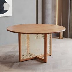 Round Solid Wood Dining Table Modern Natural Furniture with Double Pedestal - 44"L x 44W x 29.5"H Table Only