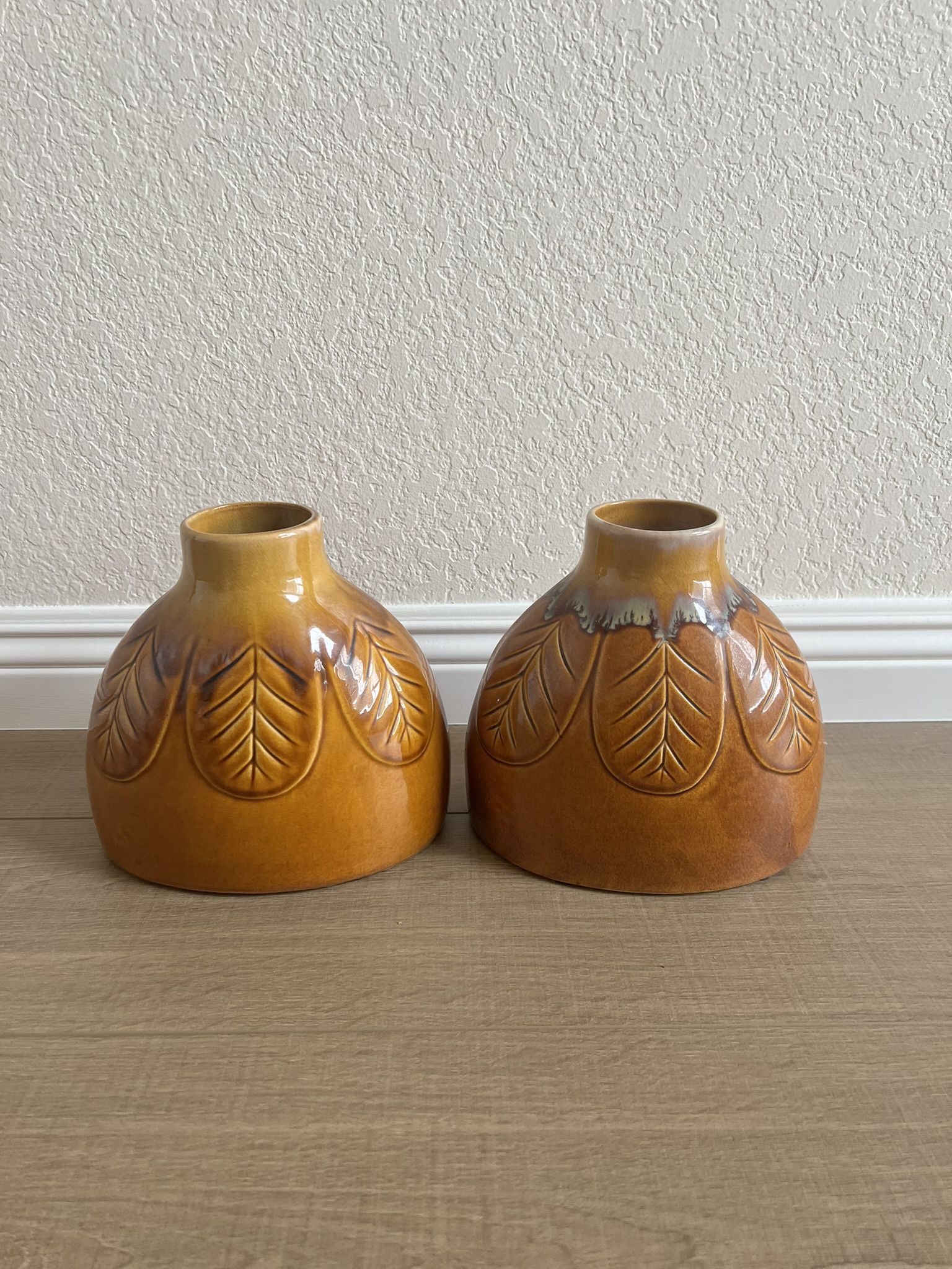 Vintage Brown Gold Leaf Vases