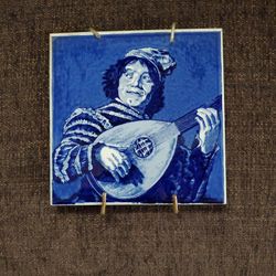 Vintage Blue Delft Tile Frans Hals 1580 To 1660 Lute Player Private Paris Collection