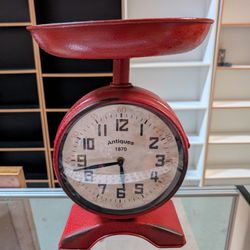 Vintage Red Metal Decorative Clock Scale Style Kitchen Tabletop Decor Antique
