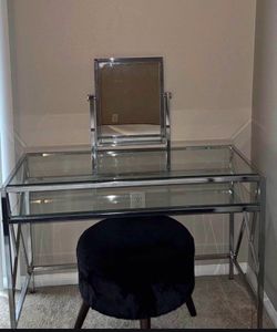 Silver And Glass Vanity With Mirror