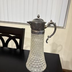Large English Silver Plated Holding Top / Cut Glass Claret Jug / Pitcher