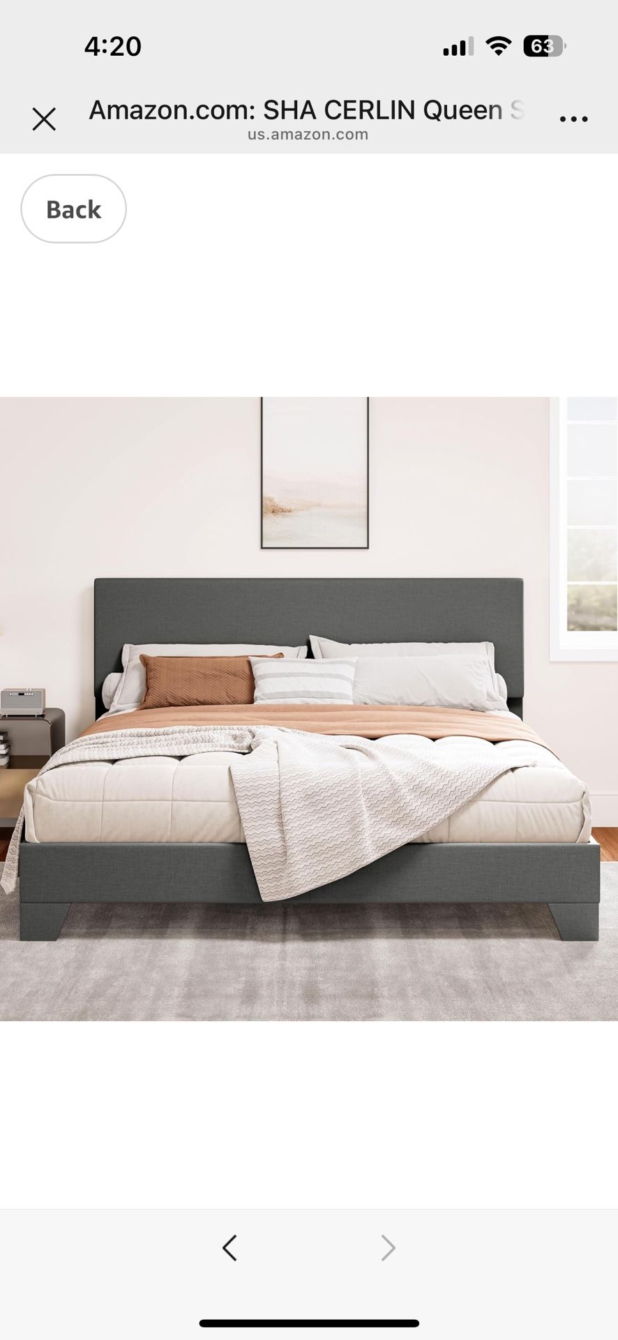 Queen Size Platform Bed Frame with Clean Line Fabric & Adjustable Headboard, Wood Slats Support, No Box Spring Needed, Easy Assembly, Dark Grey