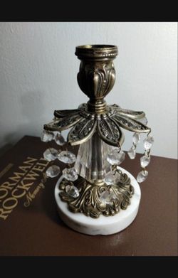 MID CENTURY BRASS - CRYSTAL - MARBLE CANDLESTICK 7"