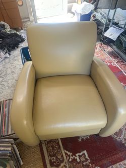 Beige Leather Armchair w chrome legs