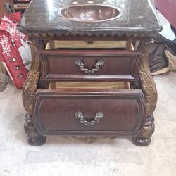 Vanity Sink Pounded Copper Solid 2inch Wood With Marble Top