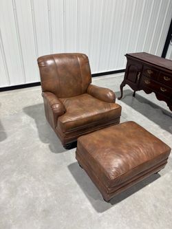 Ethan Allen leather chair and ottoman