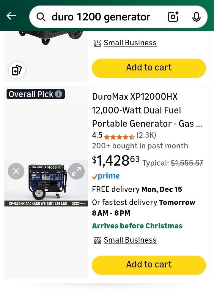 DuroMax XP12000HX 12,000-Watt Dual Fuel Portable Generator - Gas & Propane, Electric Start, Whole Home Power Backup, Transfer Switch