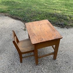 Wooden School Desk and Chair, Vintage