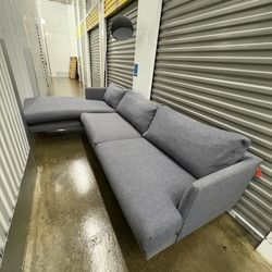Article Midcentury Modern Minimalist Blue Fabric Sectional Sofa Couch