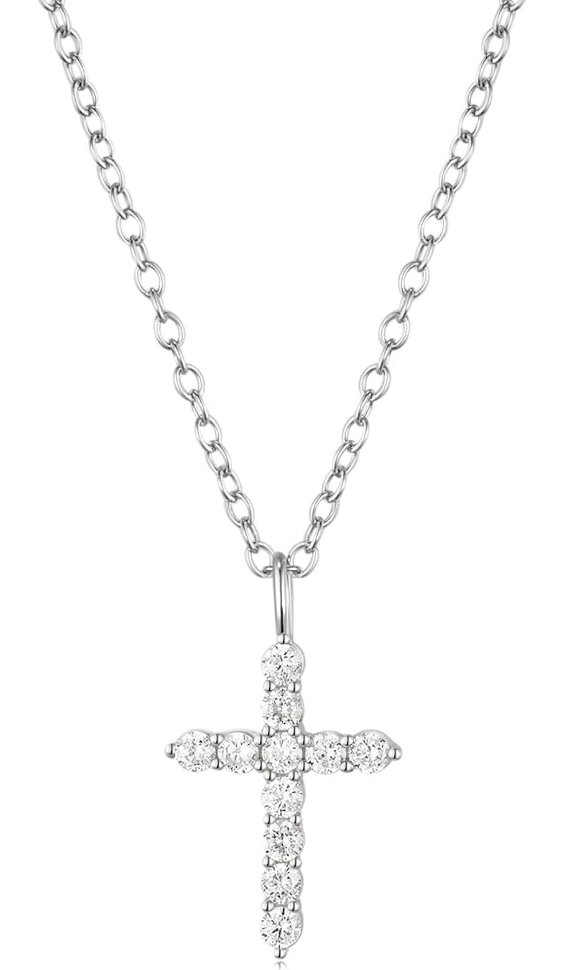 925 Sterling Silver Cross Necklaces for Women 14K Gold Plated Tiny CZ Cross Pendant Necklace | Dainty Chain Choker Necklaces for Women Material Sterl