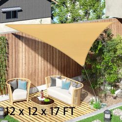 New In Box 12x12x17 Feet Triangular Tan Or Terracotta Color Sun Sail Shade With Anchor Ropes Patio Deck Cover Canopy