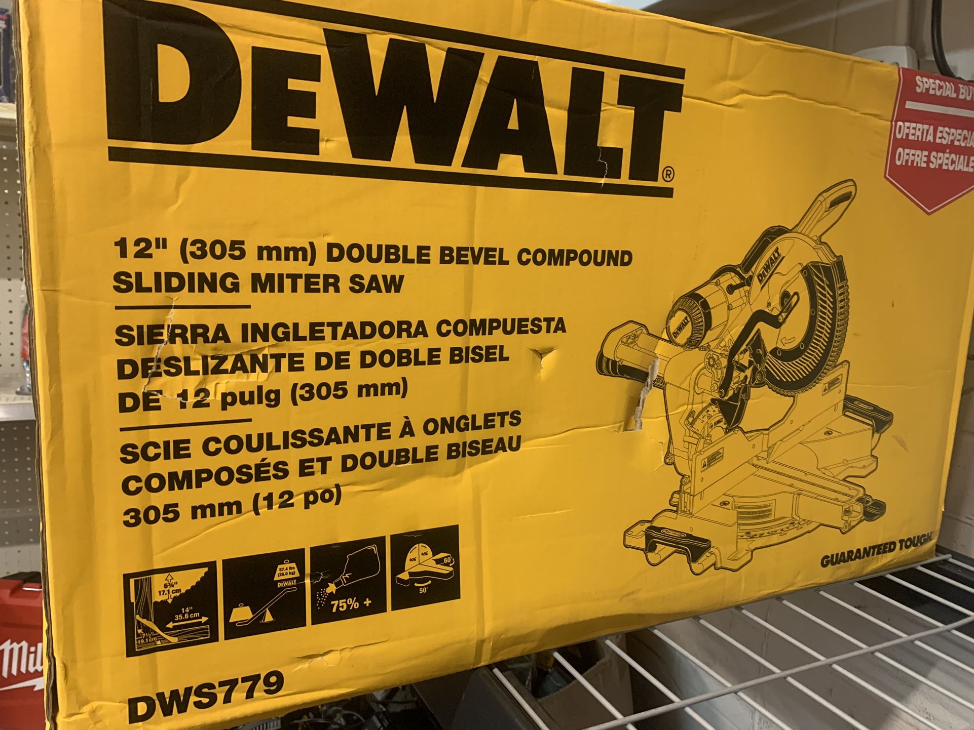 DEWALT 15 Amp Corded 12 in. Double Bevel Sliding Compound Miter Saw, Blade Wrench and Material Clamp