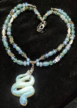 Handmade Beaded Opalite Serpent Double Strand Necklace 