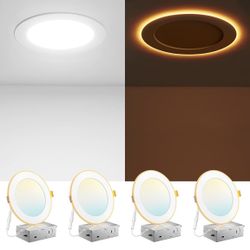 Amico 4 Pack 6 Inch 5CCT LED Recessed Ceiling Light with Night Light, 2700K/3000K/3500K/4000K/5000K Selectable Ultra-Thin Recessed Lighting, 12W=110W,