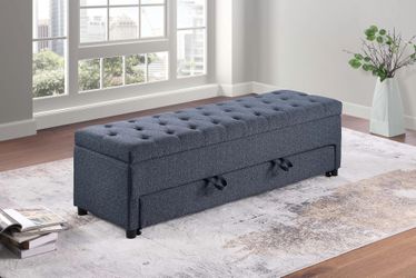Storage Ottoman w Underseat drawer Blue Grey Boucle fabric. New Especial price 