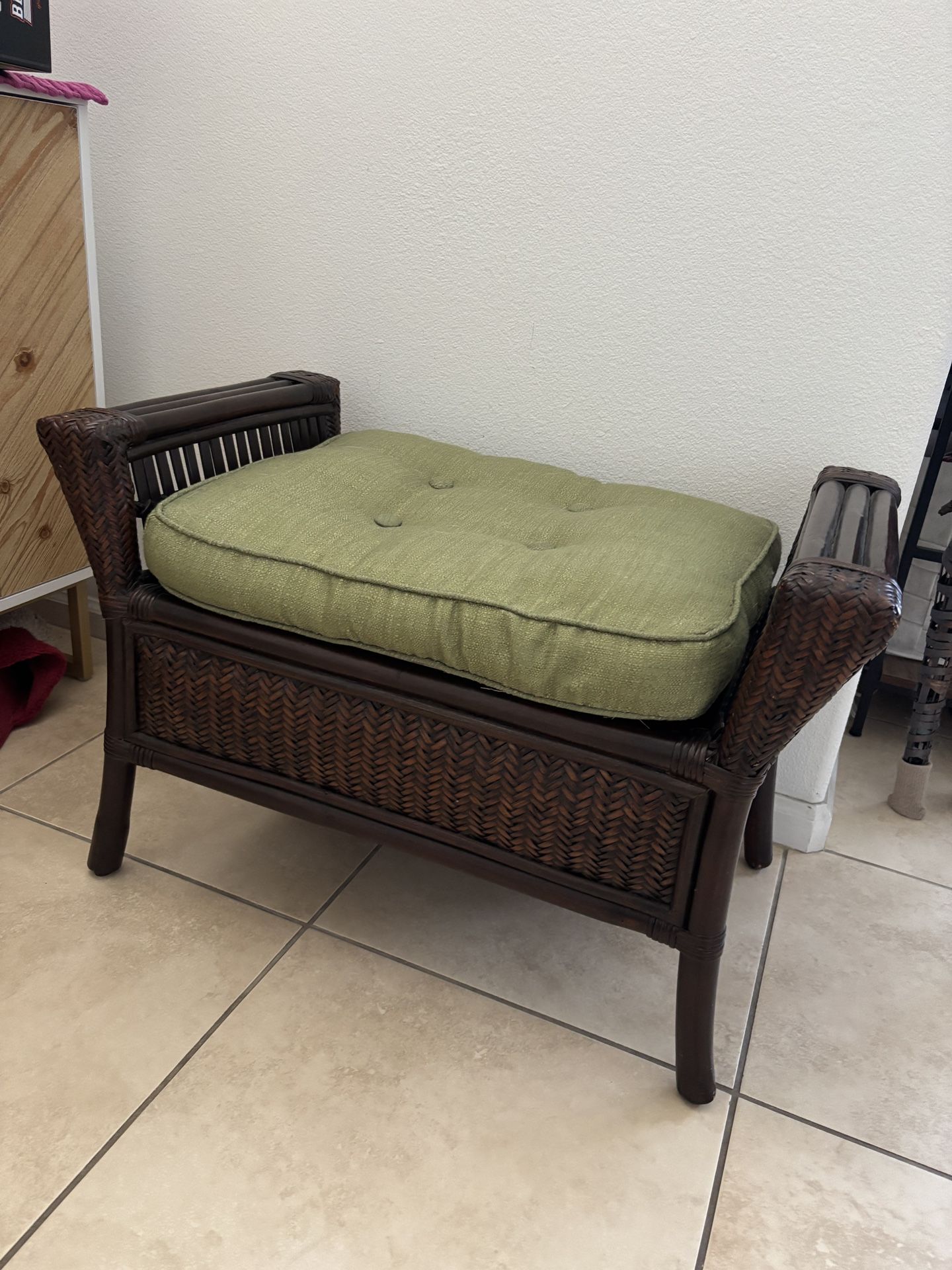 Vintage Style Wooden Ottoman Stool With Cushion