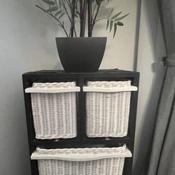 Black Storage Organizer with Wicker Baskets