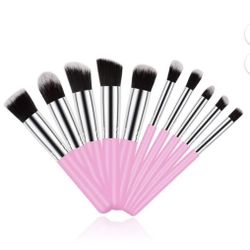 Pc Soft Kabuki Liquid Cream Pink Makeup Brush Set with Cruelty-Free Synthetic Fiber Bristles  Make Up Brush 10 pack Set Light Pink 