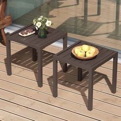 New Set of 2 Small Metal Patio Tables, Brown