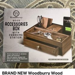 BRAND NEW Woodburry Wood Accessories Valet Box w/Charging Station (Box)