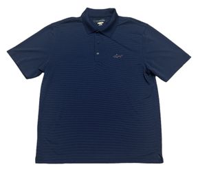 Greg Norman Golf Polo Shirt Men’s XL Navy Blue Shark Logo Play Dry Casual Preppy