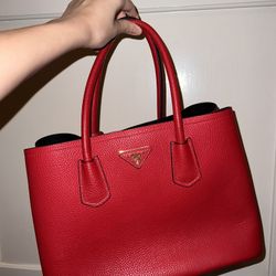 Prada Red Saffiano Leather Medium 'Double Tote' Bag