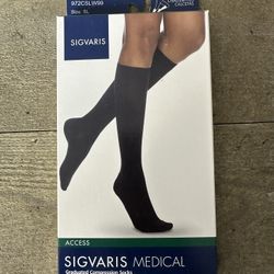 Sigvaris 972C Women's Large Long SL 20-30 mmHg Knee High Compression Socks Black
