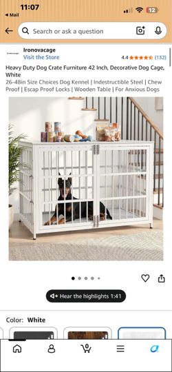 Ironovacage Heavy Duty Dog Crate Furniture 42 Inch White