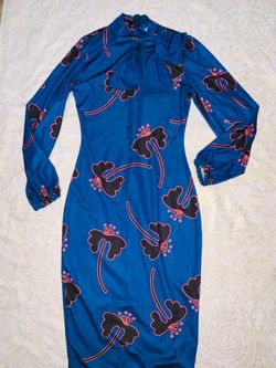 Blue dress with black and pink floral print