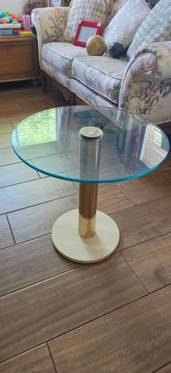 Round Glass Top Side Table with Gold Pedestal