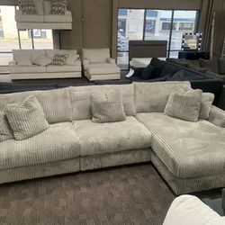 Super Soft Grey Corduroy Sectional Couch 